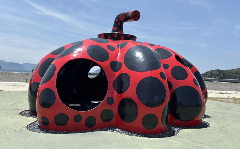 Red pumpkin artwork by Yayoi Kusama